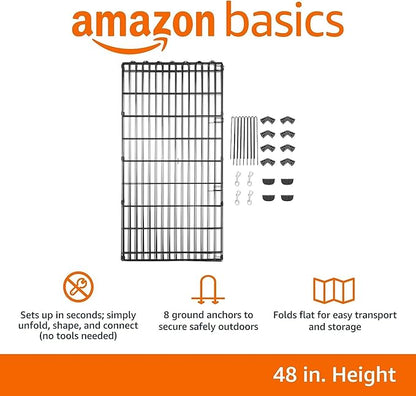 Amazon Basics Foldable Octagonal Metal Exercise Dog Playpen, Indoor/Outdoor, No Door, 8 Panels, 24 x 48 Inches, Rust-Resistant, X-Large, Black