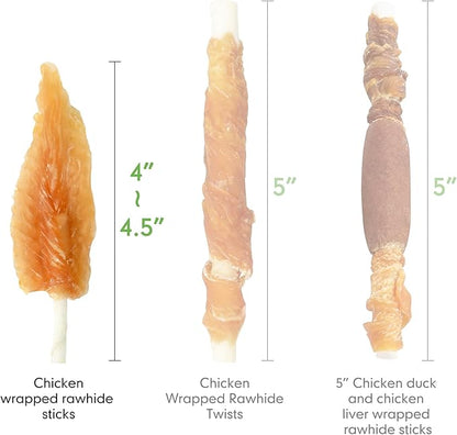 MON2SUN Dog Rawhide Twist 4-4.5 Inch Chicken Wrapped Rawhide Sticks for Puppy and Small Dogs, Promotes Dental Health Treats (10.08 Ounce -Pack of 1)