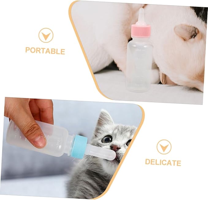 POPETPOP 2pcs Newborn Kitten and Puppy Feeding Bottles Small Animal Milk Bottles Replacement Nipples for Nursing Construction for Safe Pet Feeding