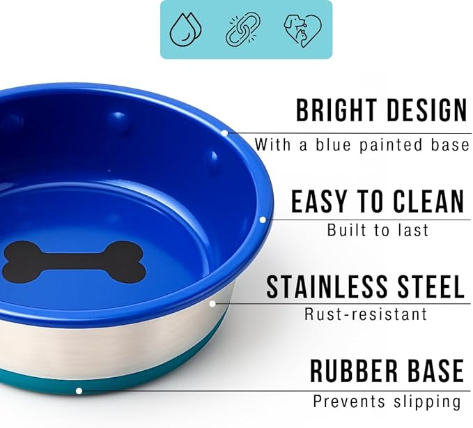 Stainless Steel Bowl - No Slip, No Tip - with Silicone Rubber Foot. (32)