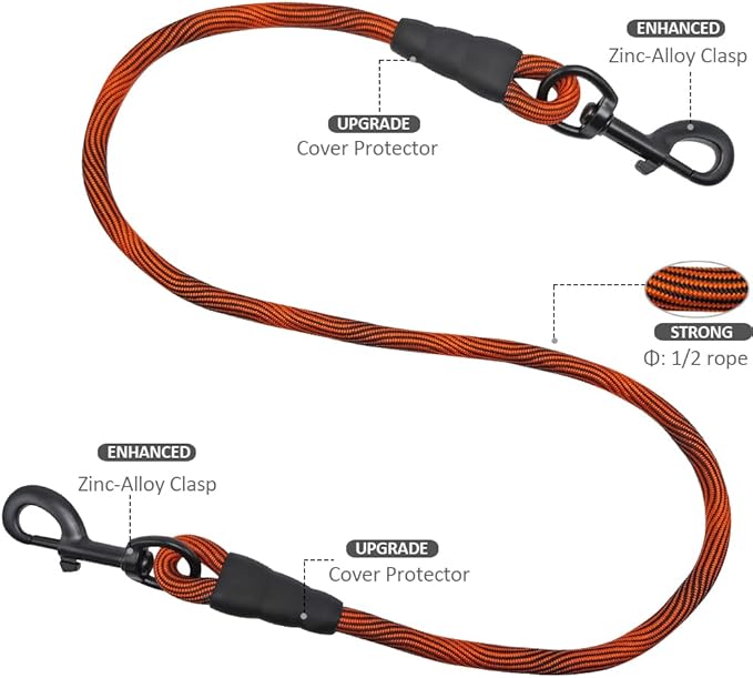 BTINESFUL 3FT Dog Tie Down, Nylon Rope Short Dog Tether Indoor House Leash Training Safety Vehicle Tether for Large Medium Strong Puppy (2/5" *3ft, Orange)