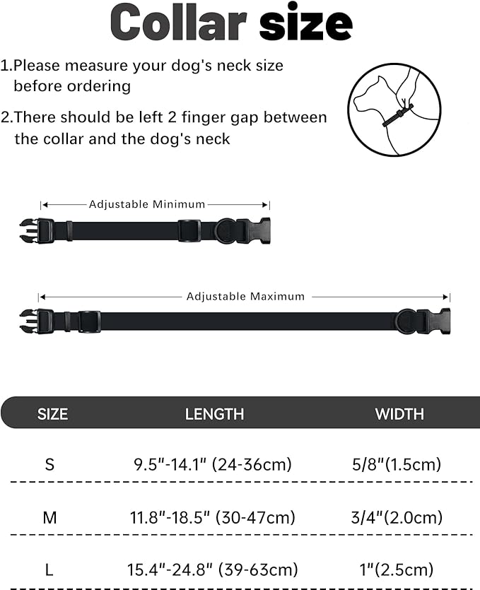 Waterproof Dog Collar, Rubber Adjustable Collars with Quick Release Buckle, Odor-Resistant, Easy to Clean Pet Collars for Small Medium or Large Dogs (Black, L 15.4-24.8 inch)