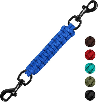 PetBonus Dog Collar Safety Clip, Handmade Backup Safety Strap for Dog Harness, Prong, Pinch Collar, Double Ended Clasp Leash Connector (Blue)