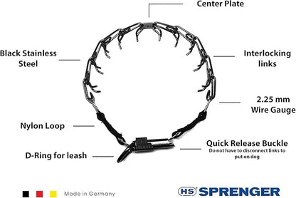 Herm Sprenger Black Stainless Steel Prong Dog Training Collar with Quick Release Buckle No-Pull Collar for Dogs (Black, 16in x 2.25mm (Neck Size Up to 13in))
