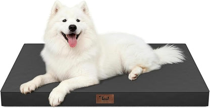 Outdoor Large Washable Dog Bed, Orthopedic Egg Crate Foam Dog Crate Mat for Large Dogs with Removable Oxford Cooling Cover, Black