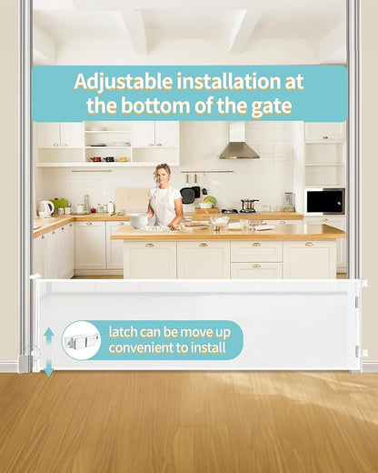 Retractable Baby Gate for Stairs – 33” Height, Expands up to 118” Width – Safety Gate for Infants, Toddlers, Dogs & Pets – Easy Install, Secure Closure, White Mesh Design for Indoor & Outdoor Use
