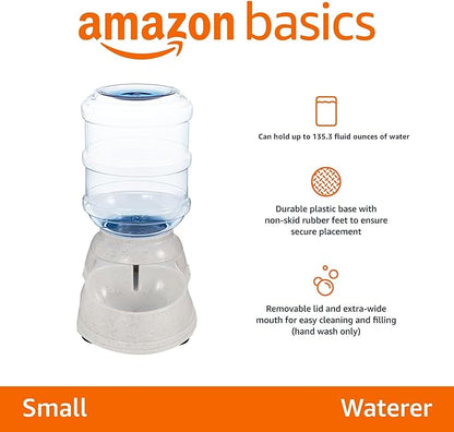 Amazon Basics Gravity Pet Water Dispenser for Cat and Dog, Easy to Clean, 1 Gallon Capacity, Small, Gray
