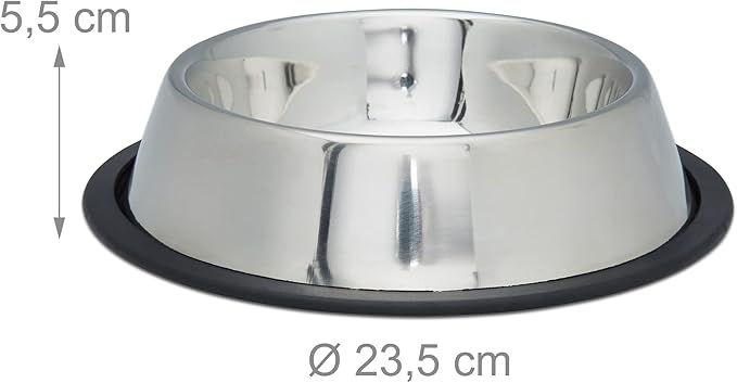 Relaxdays Dog Feeding Bowl Set of 2, Water Dish, Feeding Station, Non-Slip. Stainless Steel, Size M, 0.5 L, Silver