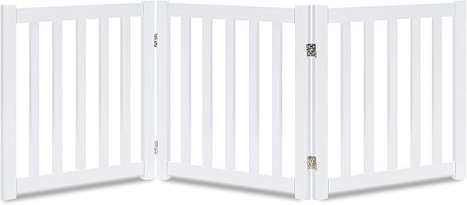 LZRS 3-Panel Wooden Free Standing Foldable Dog Gate Indoor – 24" High,Step-Over Safety Pet Gate for Doorways, Stairs, Hallways, Indoor Dog Barrier for Small to Medium Dogs & Puppies, White
