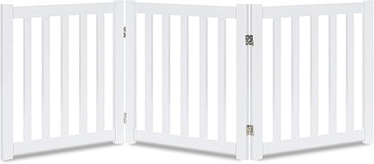 LZRS 3-Panel Wooden Free Standing Foldable Dog Gate Indoor – 24" High,Step-Over Safety Pet Gate for Doorways, Stairs, Hallways, Indoor Dog Barrier for Small to Medium Dogs & Puppies, White