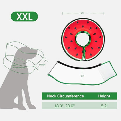 Supet Raised Inflatable Dog Cone After Surgery - Adjustable Recovery Donut Collar with Removable Shield to Stop Licking Wounds & Protect Stitches - Soft Dog Cone Alternative for Dogs (Watermelon,XXL)