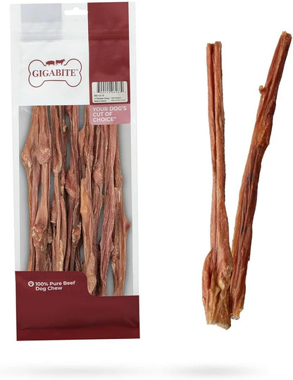 GigaBite Beef Esophagus Dog Treats - Natural Gullet Sticks for Dogs, High Protein Single Ingredient Dog Chews, Rawhide Free Dental Dog Treats for All Dog Breeds - Sticks (12 Inch), Pack of 10