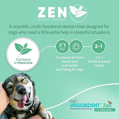 Virbac C.E.T.® VEGGIEDENT® Zen Tartar Control Chews for Dogs - Multifunctional to Support Mental Well-Being, VOHC Approved - Medium 22-66lbs