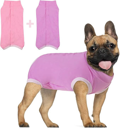 SAWMONG 2 Pack Recovery Suit for Dogs After Surgery, Dog Recovery Suit Soft Polyester, Pet Spay Surgical Suit Female Male, Dog Onesie Body Suit Substitute E-Collar Cone,L
