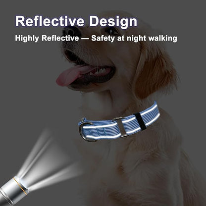 Reflective Martingale Collar for Dogs Nylon Training Collar with No Buckle, No Pull Escape Proof Dog Collar for Medium Dogs（Blue Stripe，M）