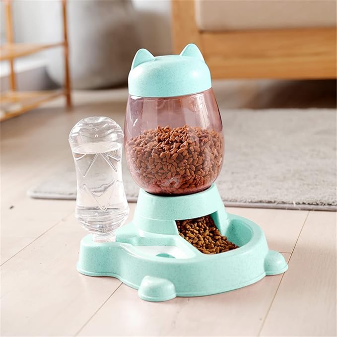 Automatic Cat & Dog Feeder Set - Self-Dispensing Food and Water Dispenser, Large Capacity (Green)