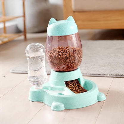 Automatic Cat & Dog Feeder Set - Self-Dispensing Food and Water Dispenser, Large Capacity (Green)