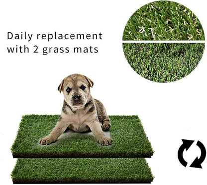 HQ4US 4LEGS Dog Grass Pad with Foldable Dog Litter Box, Small Liner Base (23”×15”) for Balcony, 2 Artficial Grass Pee Pads for Dogs, Pee Pad Holder, Potty Training