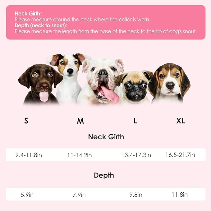 SAWMONG Soft Cone for Dogs – Large Dog Recovery Collar, Adjustable E-Collar to Stop Licking After Surgery (L, Pink)
