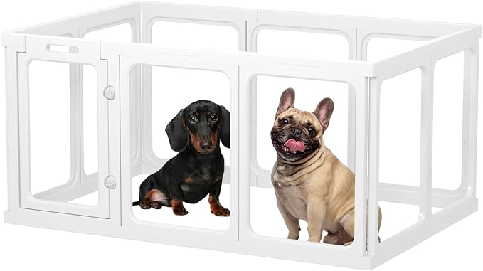 Clear Acrylic Dog Playpen - 50 x 30.4 Inch, 24" H 10 Planes Transparent Dog Fence Indoor, Sturdy Pet Pen for Puppy/Small Dog/Rabbit/Pig, Easy Assemble & Cleaning Plastic Whelping Box Enclosure, White