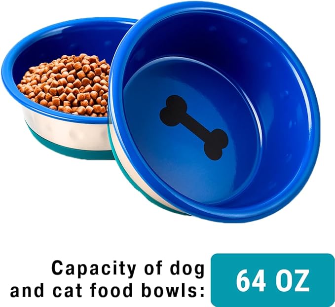 Stainless Steel Bowl - No Slip, No Tip - with Silicone Rubber Foot. (64) (64)