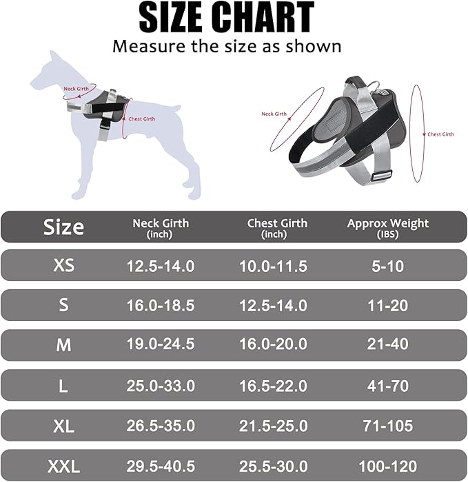 Bolux Dog Harness, No-Pull Reflective Dog Vest, Breathable Adjustable Pet Harness with Handle for Outdoor Walking - No More Pulling, Tugging or Choking (Black, S)