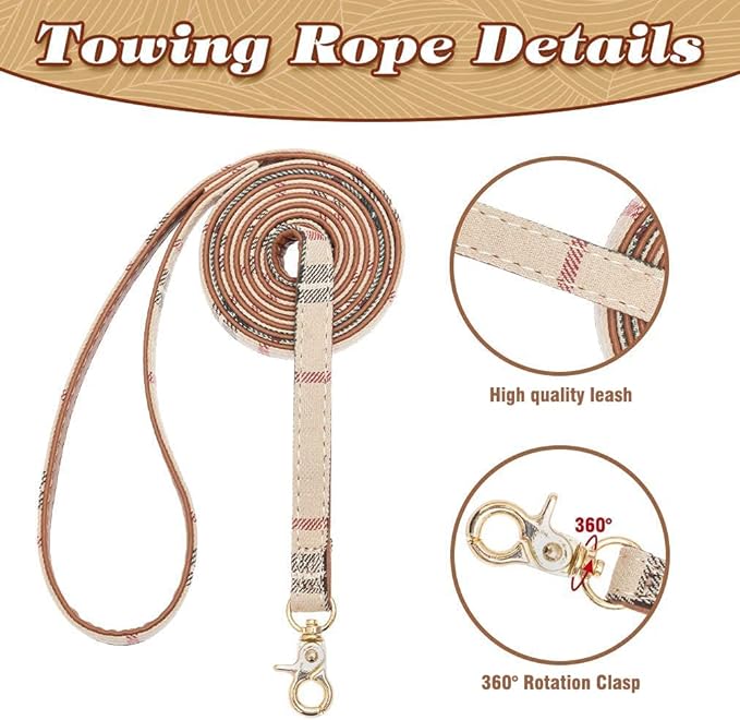 EXPAWLORER Dog Collar and Leash Set - Classic Plaid Dog Bow Tie and Dog Bandana Collar with Bell, Dog Leash Tangle Free, Adjustable Collars for Small Medium Large Dogs Cats, Holiday Ideal Gift
