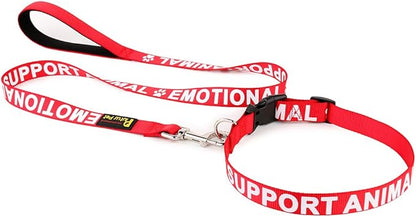 Plutus Pet Emotional Support Animal Leash with Soft Neoprene Padded Handle,Printed in Large Letters on Both Sides,4ft Long,Red,3/4" Wide for Medium Dogs