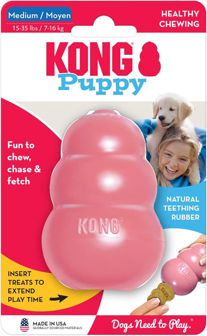 KONG - Puppy Toy Natural Teething Rubber - Fun to Chew, Chase and Fetch - for Medium Puppies - Pink