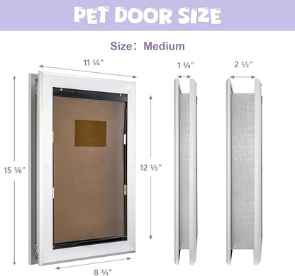 Durable Pet Door, Aluminum Door for Dog and Pets, Medium Doggie Door with Double Automatic Closing Magnetic Flaps, Ideal for Interior and Exterior Doors, Screen and Wall, Weather Resistant