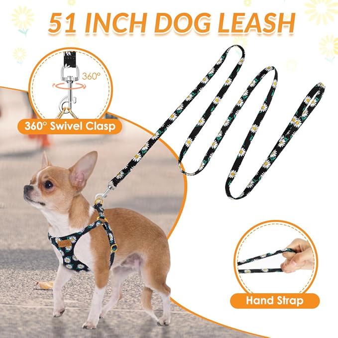 Lukovee Puppy Harness and Leash Set, No Pull Lightweight Soft Suede Adjustable Pet Harness Vest with Snap Buckle for Puppy Small and Medium Size Dog (Black-XXS)