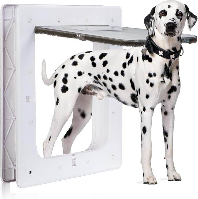 Pet Door, Durable Plastic Dog Door, 16.7”x 11.7'' Inner Frame for Large Dog and Pets, Easy DIY Installation, Suitable for Interior and Exterior Doors, Screen and Wall, White Doggie Door