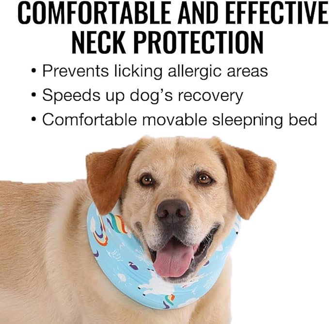 LovinPet Dog Recovery Collar, Adjustable Soft Cone for Medium & Large Dogs, Post-Surgery Comfort & Lick Prevention, Starlight Rainbow Unicorn Prints,Blue