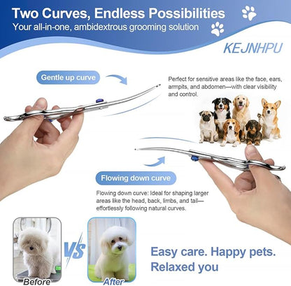Professional Dog Grooming Kit 6.8 Inches, Curved Dog Grooming Scissors with Safety Round Tips, Dog Scissors for Grooming for Face, Paws & Ears at Home - Right & Left Handed