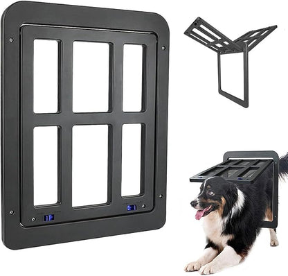 Dog Screen Door for Sliding Screen Lockable Pet Flap with Magnets Suitable for Dog-Black