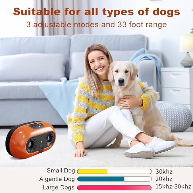 Ultrasonic Dog Bark Deterrent Devices,Anti Barking Device,Dog Barking Silencer,3 Modes Anti Dog Barking Device,Waterproof,Bark Box Indoor Outdoor for Dogs Training & Behavior Aid,Yellow