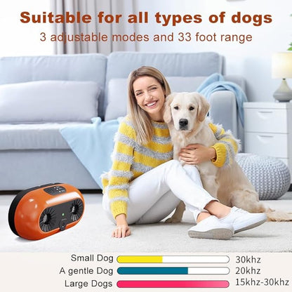 Ultrasonic Dog Bark Deterrent Devices,Anti Barking Device,Dog Barking Silencer,3 Modes Anti Dog Barking Device,Waterproof,Bark Box Indoor Outdoor for Dogs Training & Behavior Aid,Yellow