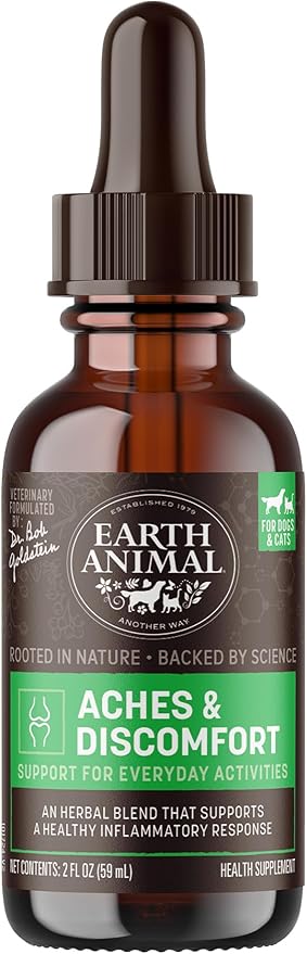 Earth Animal Apothecary Liquid Supplement - Aches & Discomfort Herbal Remedies for Dogs & Cats - 2 fl oz