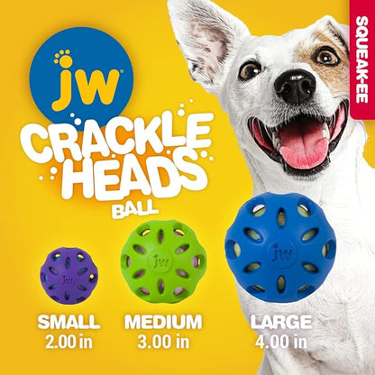 Petmate Crackle Heads Crackle Ball Crunchy Noise Chew Fetch Toy for Dogs Assorted Colors,Medium 3' Diameter,(Pack of 2)