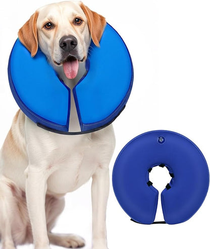 MIDOG Soft Inflatable Dog Cone,Donut E-Collar Alternative for After Surgery, Prevents Licking, Allowing Normal Eating & Vision,Comfortable Recovery Collar for Small Medium Large Dogs&Cats, DarkBlue-XL