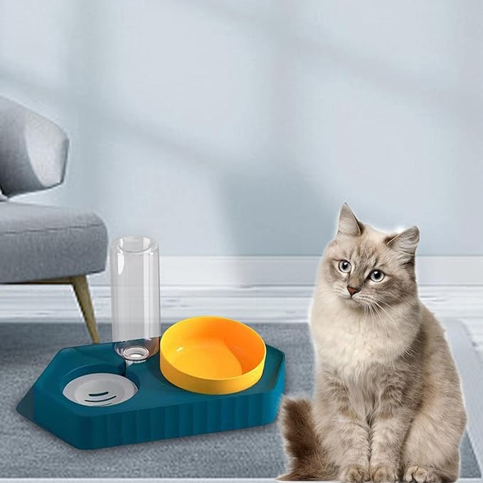 Dog Bowls Drinking Food Container Wet and Dry Food Bowls Set Pet Feeding Station Automatic Pet Feeder for Cats Dogs Supplies, Double Blue