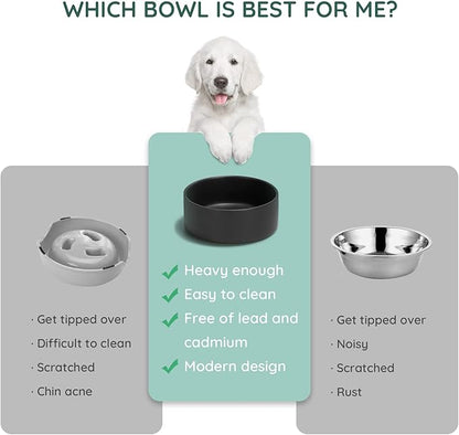 SPUNKYJUNKY 28.7OZ Ceramic Dog and Cat Bowl, Modern Cute Weighted Food Water Bowl for Replacement Black (1 Pack)