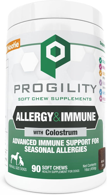 Progility Allergy & Immune Supplement for Dogs – Advanced Daily Immune System & Seasonal Allergy Support with Probiotics, Soft Chews (90 Count)