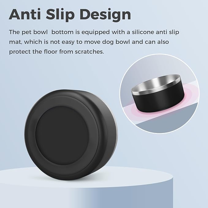 WENBOKMIN Dog Bowl, Stainless Steel Dog Food and Water Bowl with Non Slip Quiet Bottom, Easy to Clean, Dishwasher Safe, 64oz, Black
