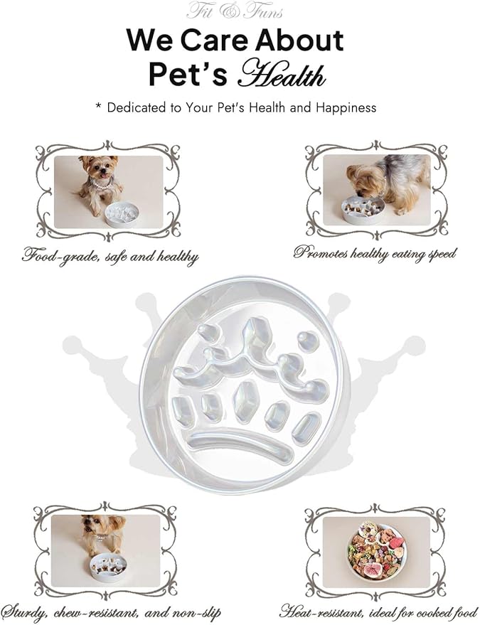 LE TAUCI Ceramic Slow Feeder Dog Bowls Small Breed, 0.6 Cups Dog Food Dish for Fast Eaters, Puzzle Bowl for Small Dogs and Cats,Crown Silver