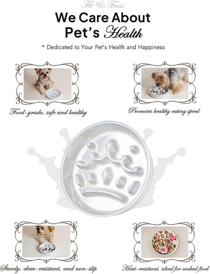 LE TAUCI Ceramic Slow Feeder Dog Bowls Small Breed, 0.6 Cups Dog Food Dish for Fast Eaters, Puzzle Bowl for Small Dogs and Cats,Crown Silver