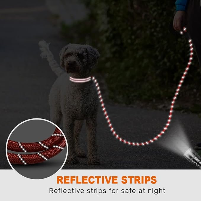 Taglory Rope Dog Leash 5 FT with Comfortable Padded Handle, Highly Reflective Threads Leash and Anti-Tangle Clip for Walking Small Dogs, 3/8 inch, Red