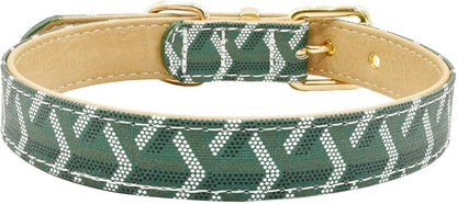 Leather Dog Collar and Leash Set, Check Pattern Dog Collar Leashes Metal Buckle Adjustable Durable for Small Medium Large Dogs (Green, XL(18-22IN))
