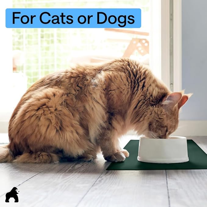 GORILLA GRIP 100% Waterproof Raised Edge BPA Free Silicone Pet Feeding Mat, Dog Cat Food Mats Contain Spills Protects Floors, Placemats for Cats and Dogs Water Bowl, Pets Accessories 18.5x11.5 Green