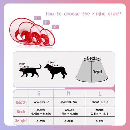Pet Cone Recovery Dog Cone Adjustable Dog Collar Clear Padded Collar with Breathable Soft Edge, Plastic Puppy Cone Protect The Neck Surgery Recovery, Designed for Cats and Puppies (Medium, Pink)